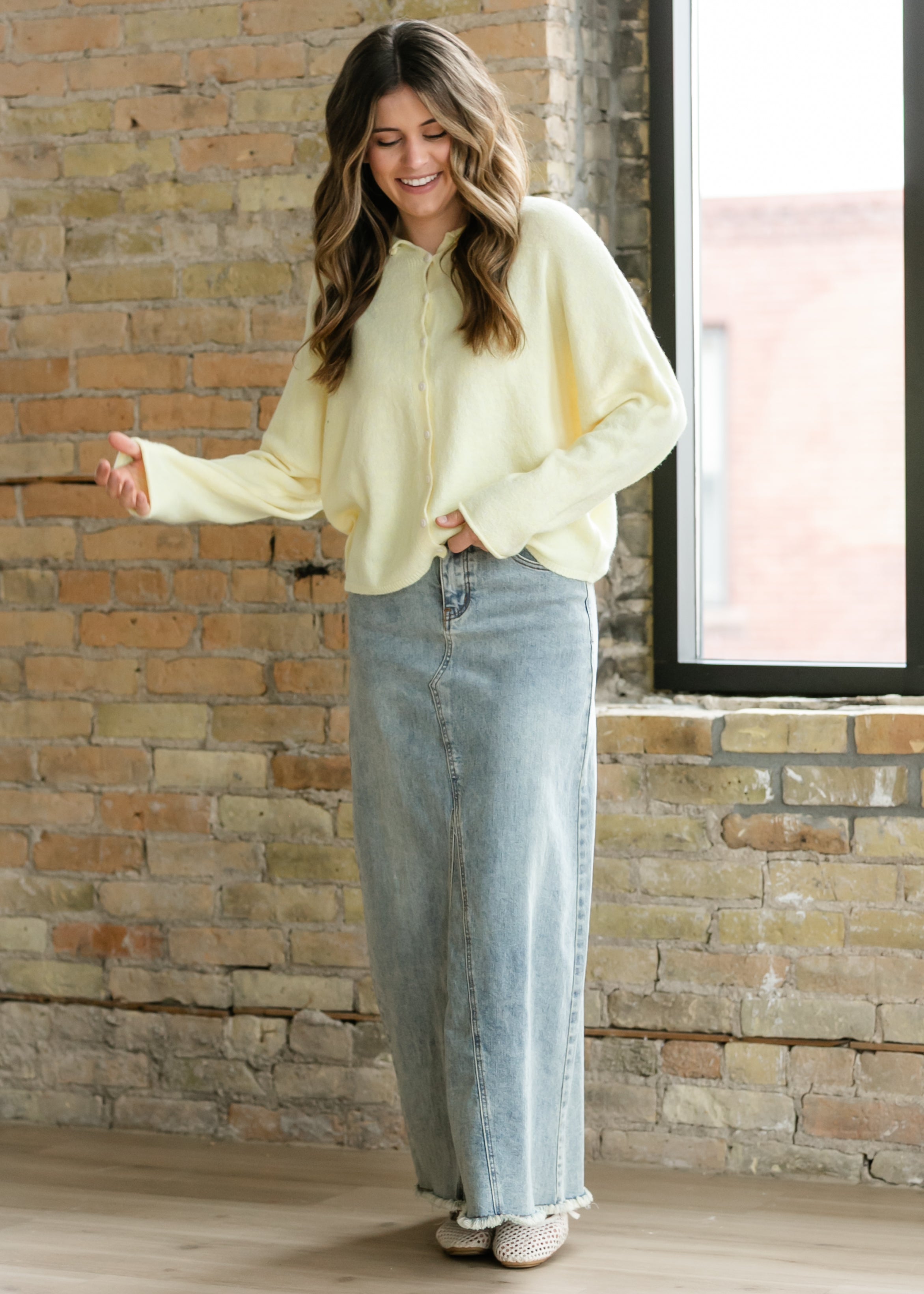 Piper A-line Long Denim Maxi Skirt Inherit Co.