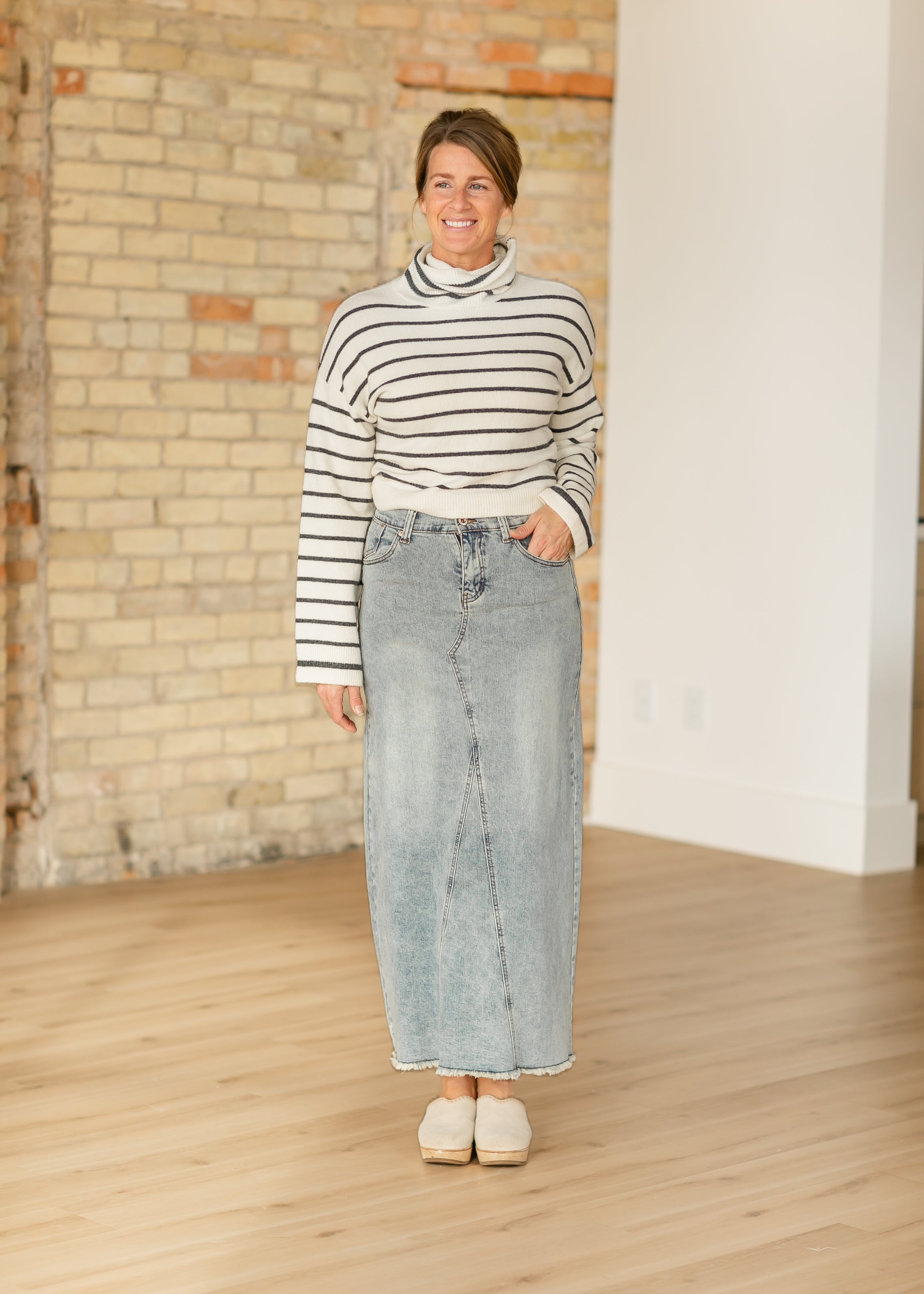 Piper A-line Long Denim Maxi Skirt Inherit Co.
