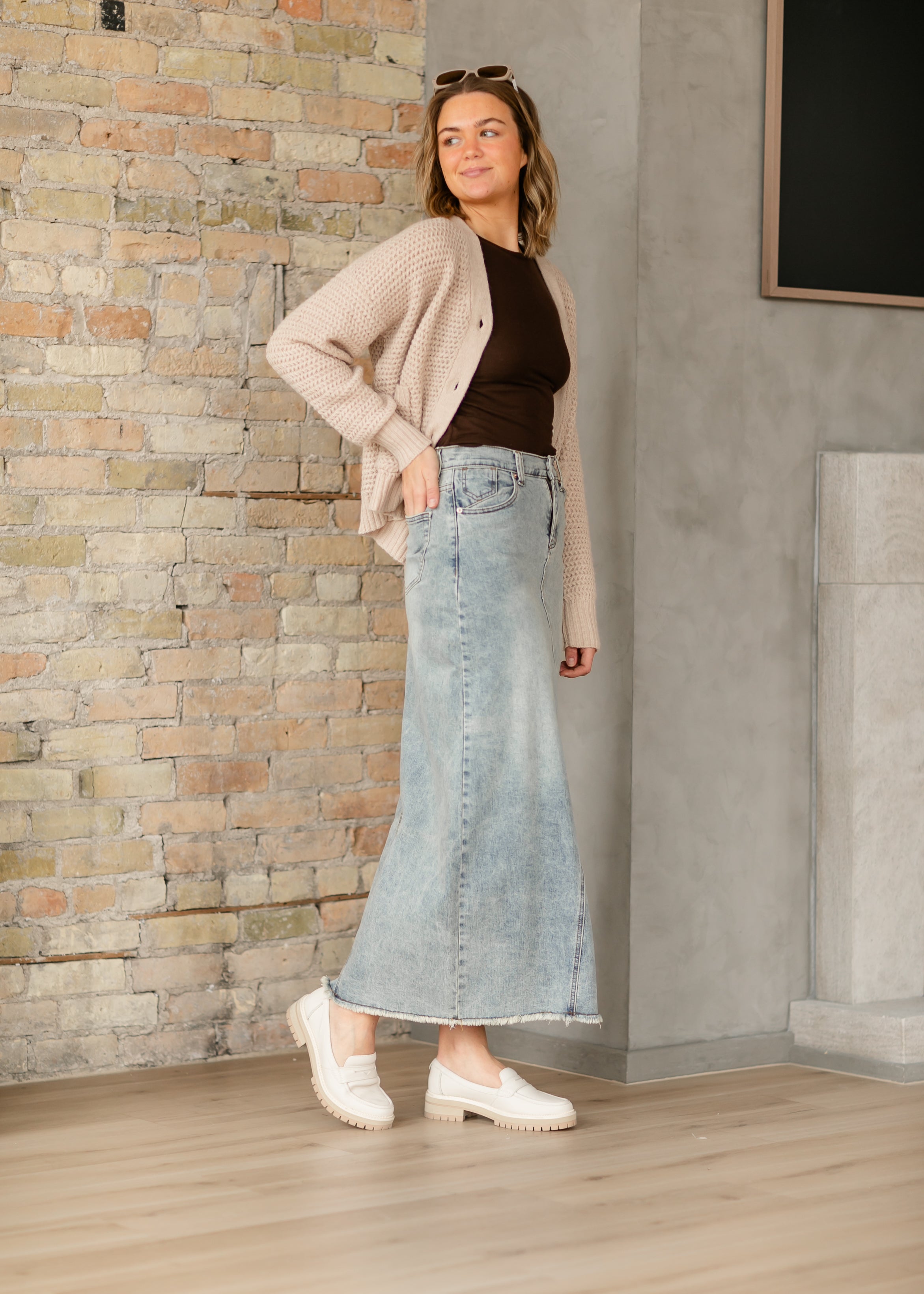 Piper A-line Long Denim Maxi Skirt Inherit Co.