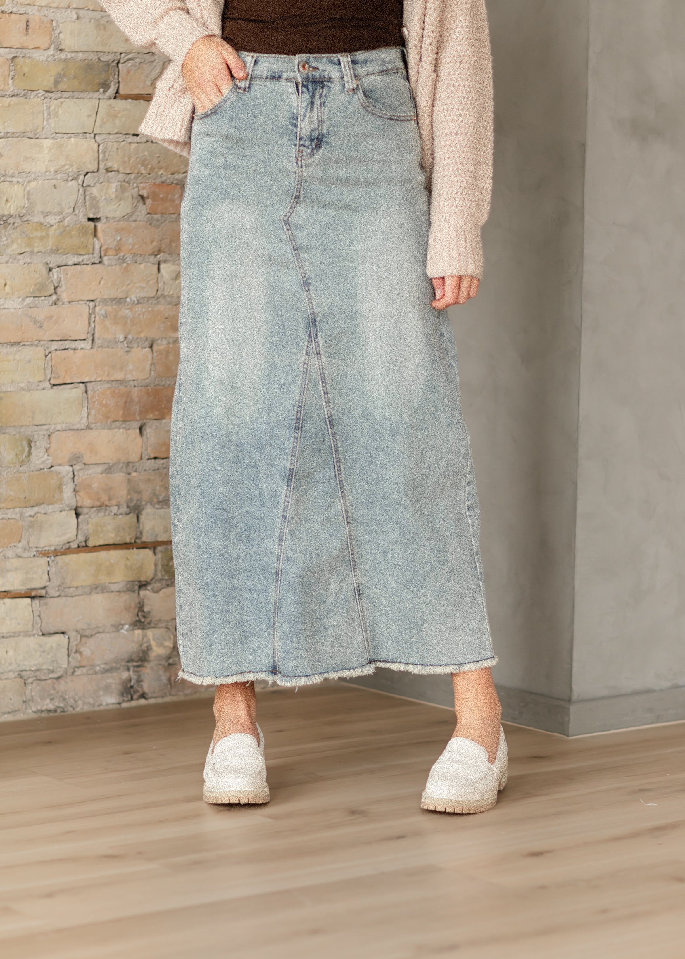 Piper A-line Long Denim Maxi Skirt Inherit Co.
