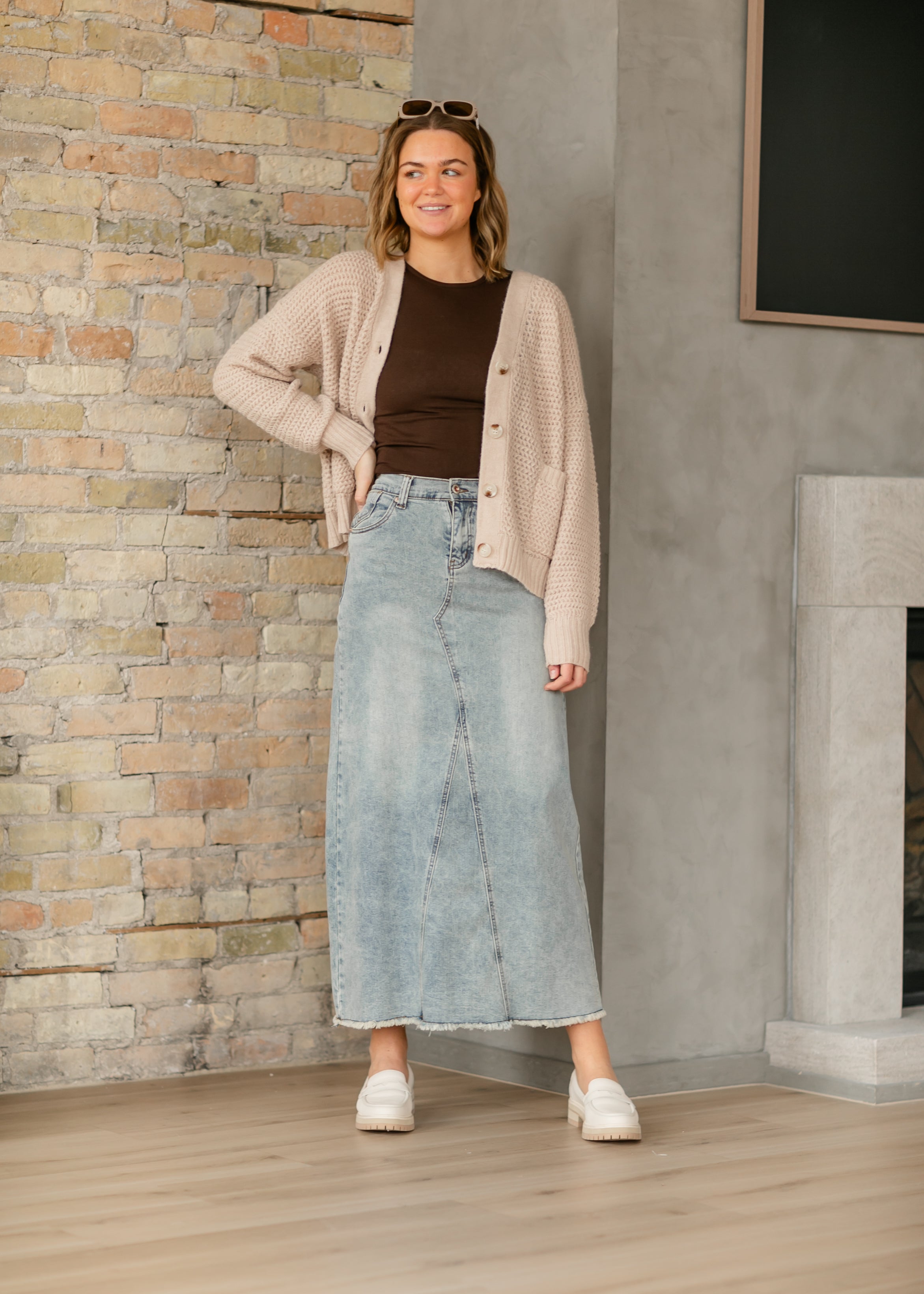 Piper A-line Long Denim Maxi Skirt Inherit Co.