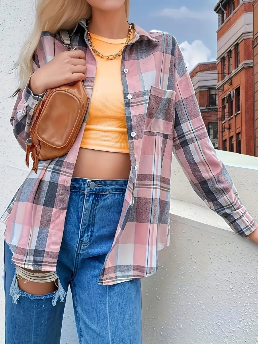 Plaid Button Up Long Sleeve Shirt - Love Salve