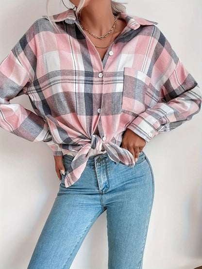 Plaid Button Up Long Sleeve Shirt - Love Salve