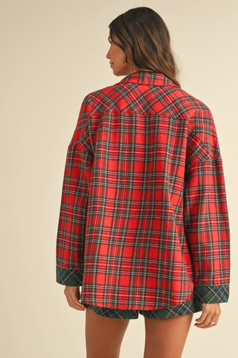 Plaid Charm Long Sleeve Top and Shorts Co-ord Set - Love Salve 