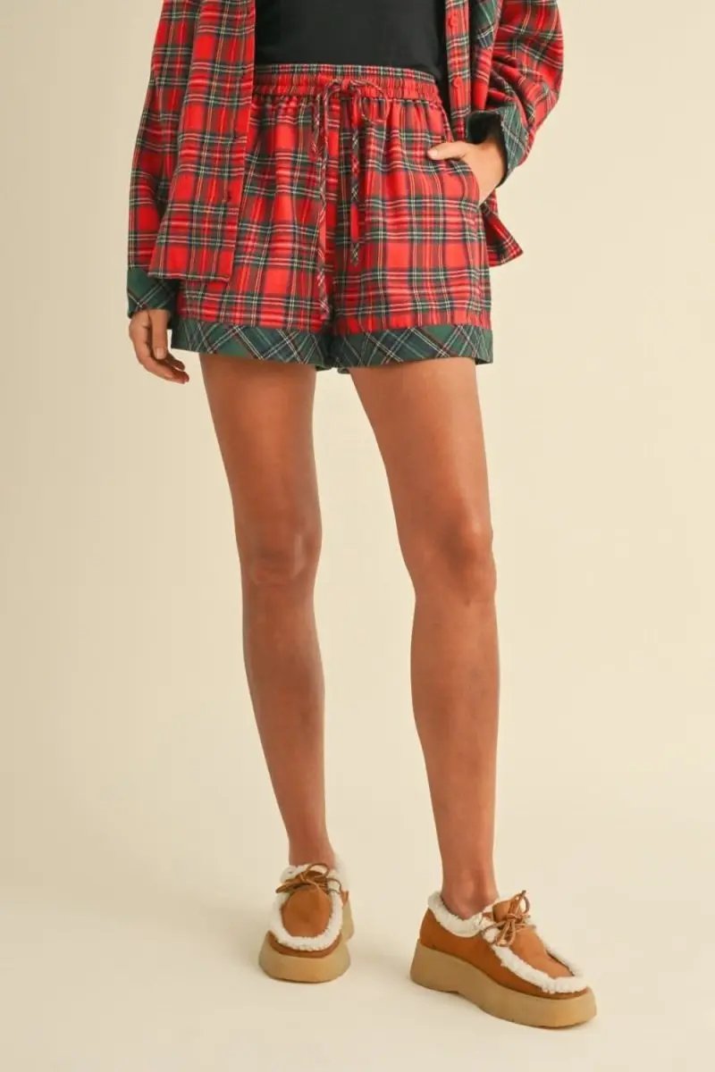 Plaid Charm Long Sleeve Top and Shorts Co-ord Set - Love Salve 