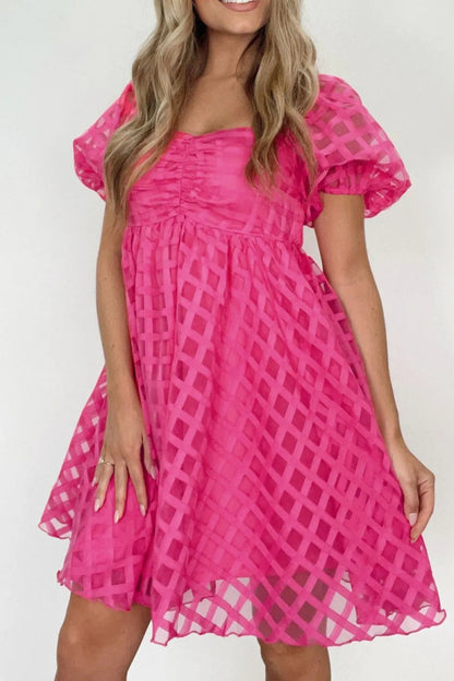 Plaid Puff Sleeve Babydoll Dress for Effortless Style - Love Salve 