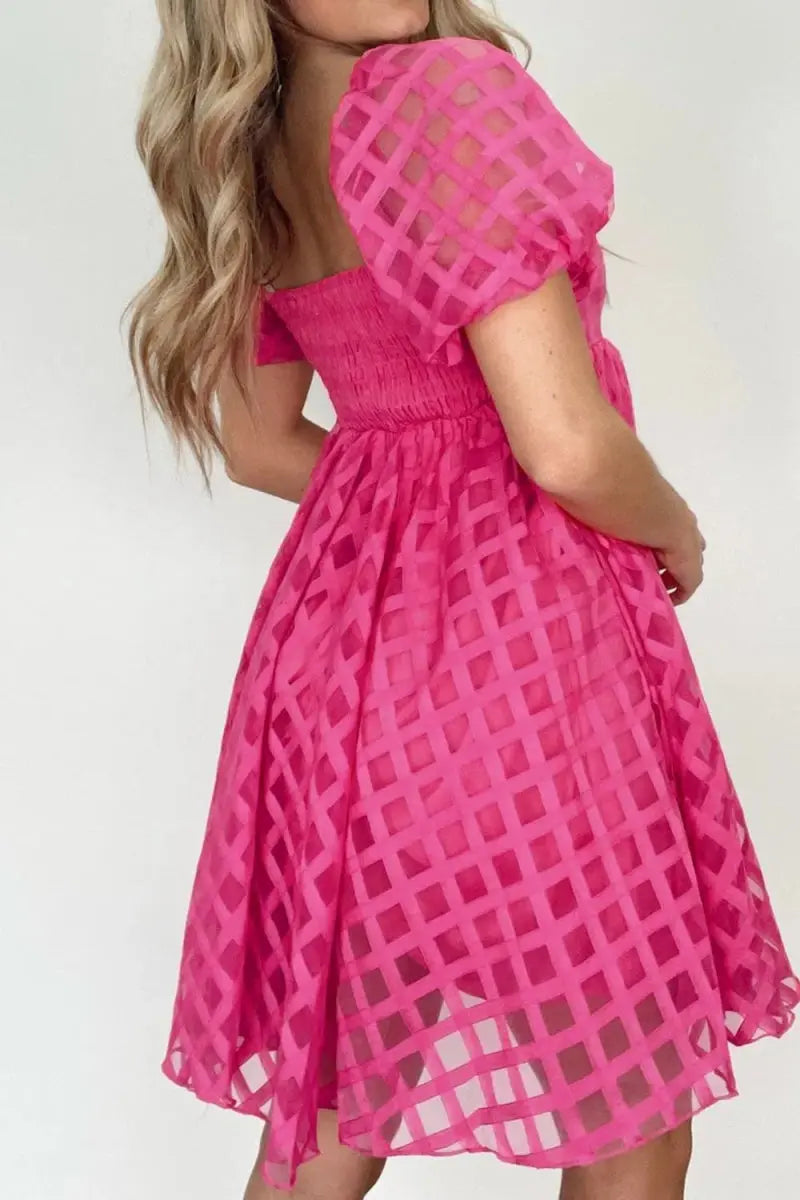 Plaid Puff Sleeve Babydoll Dress for Effortless Style - Love Salve 