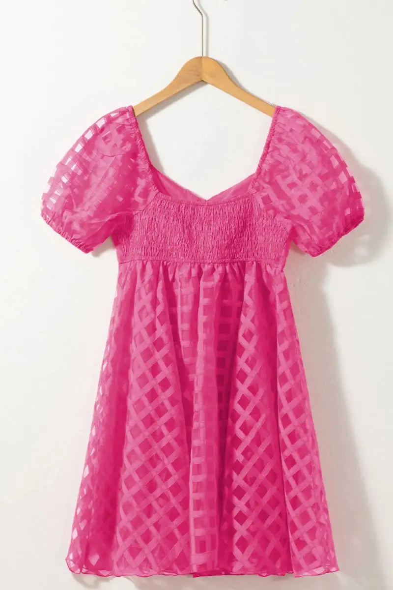 Plaid Puff Sleeve Babydoll Dress for Effortless Style - Love Salve 