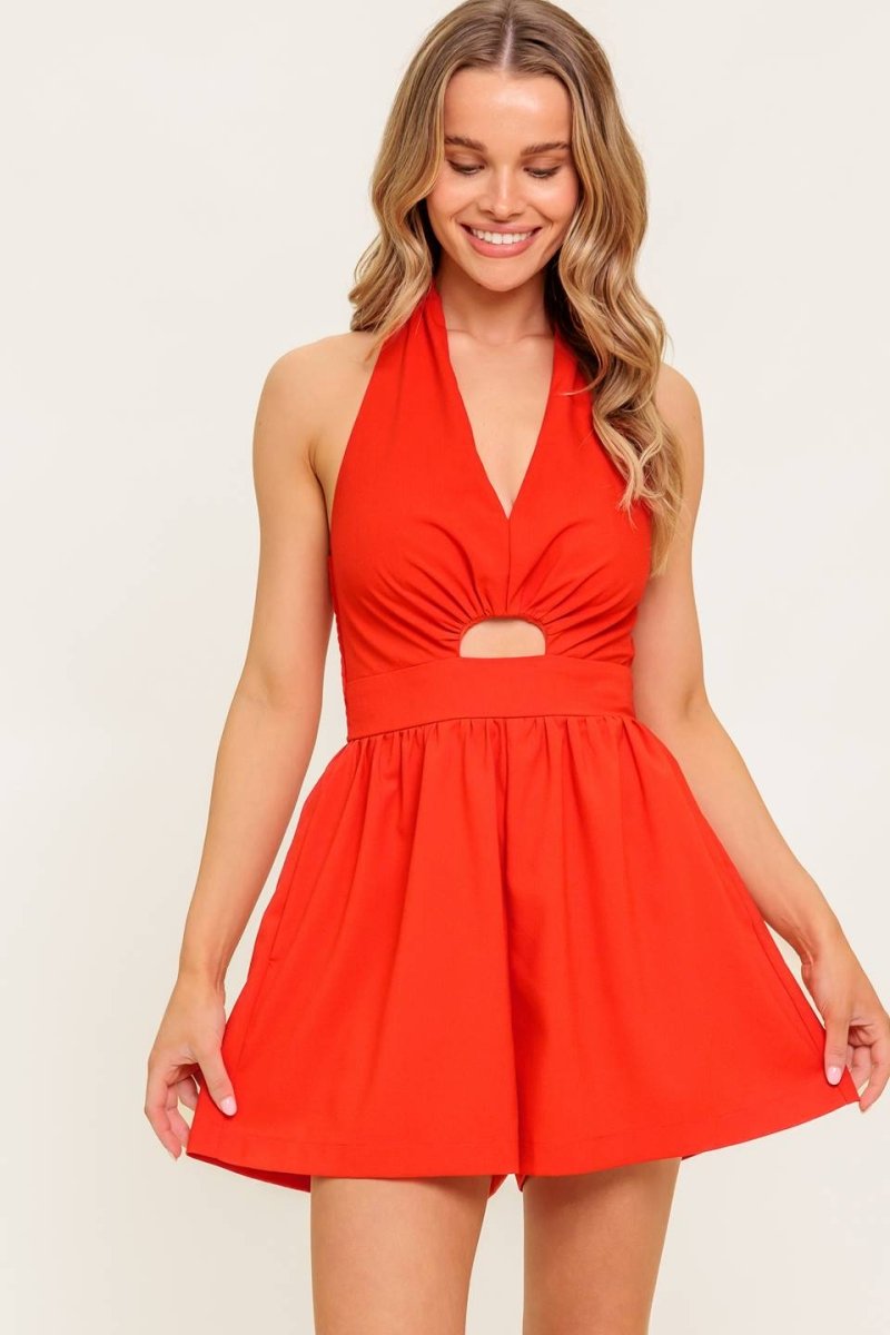 PLUM EMBRACE RED WOVEN ROMPER - Love Salve