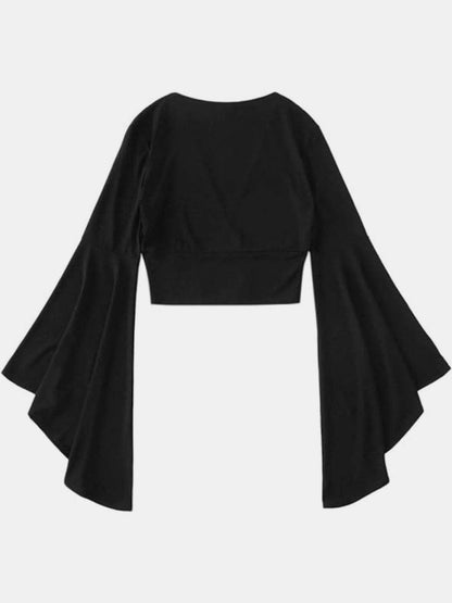 Plunge Flare Sleeve Cropped Top - Love Salve