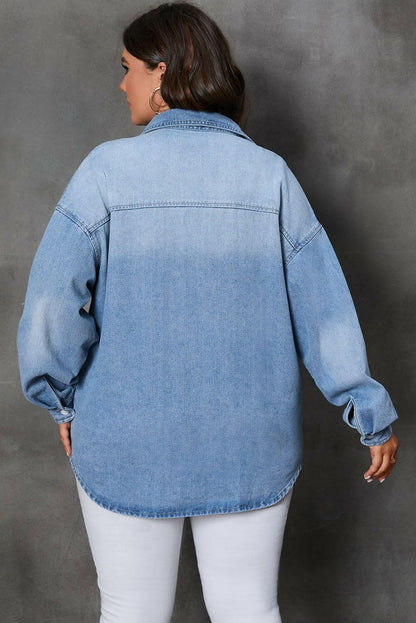 Plus Size Button Up Pocketed Denim Top - Love Salve