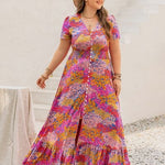 Plus Size Button Up Printed Short Sleeve Maxi Dress for Women - Love Salve