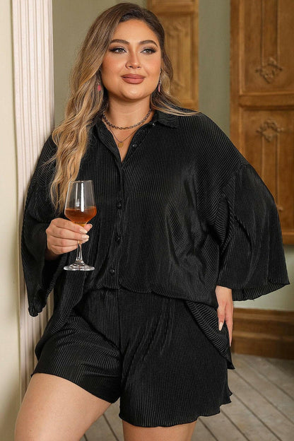 Casual Plus Size Collared Neck Matching Top and Shorts SetCasual Plus Size Collared Neck Matching Top and Shorts Set
 Upgrade your casual look with our Plus Size Matching Set featuring a chic top and shorts ensemble that coLove Salve Size Collared Neck Matching Topplus