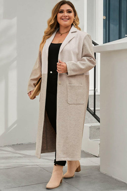 Plus Size Collared Neck Buttoned Longline Coat - Love Salve