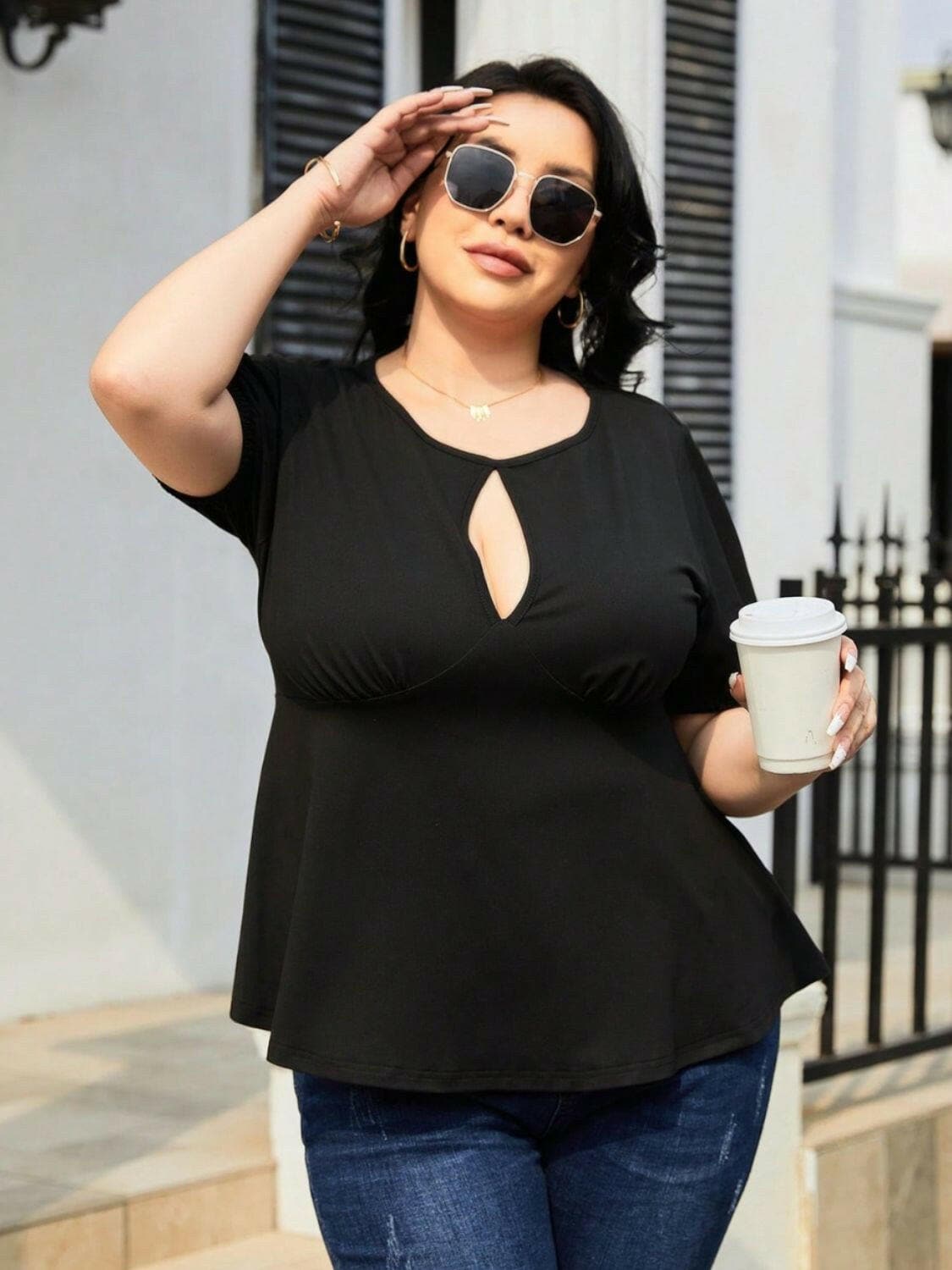 Plus Size Cutout Short Sleeve Blouse - Love Salve