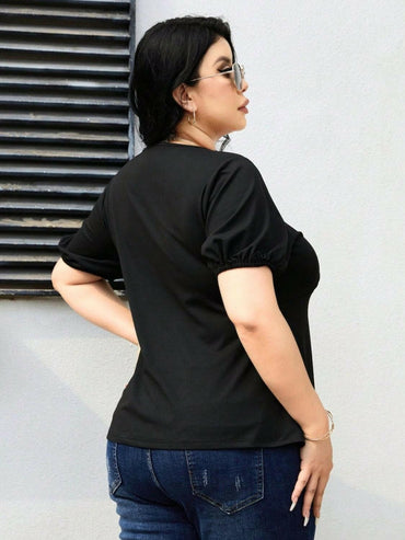 Plus Size Cutout Short Sleeve Blouse - Love Salve