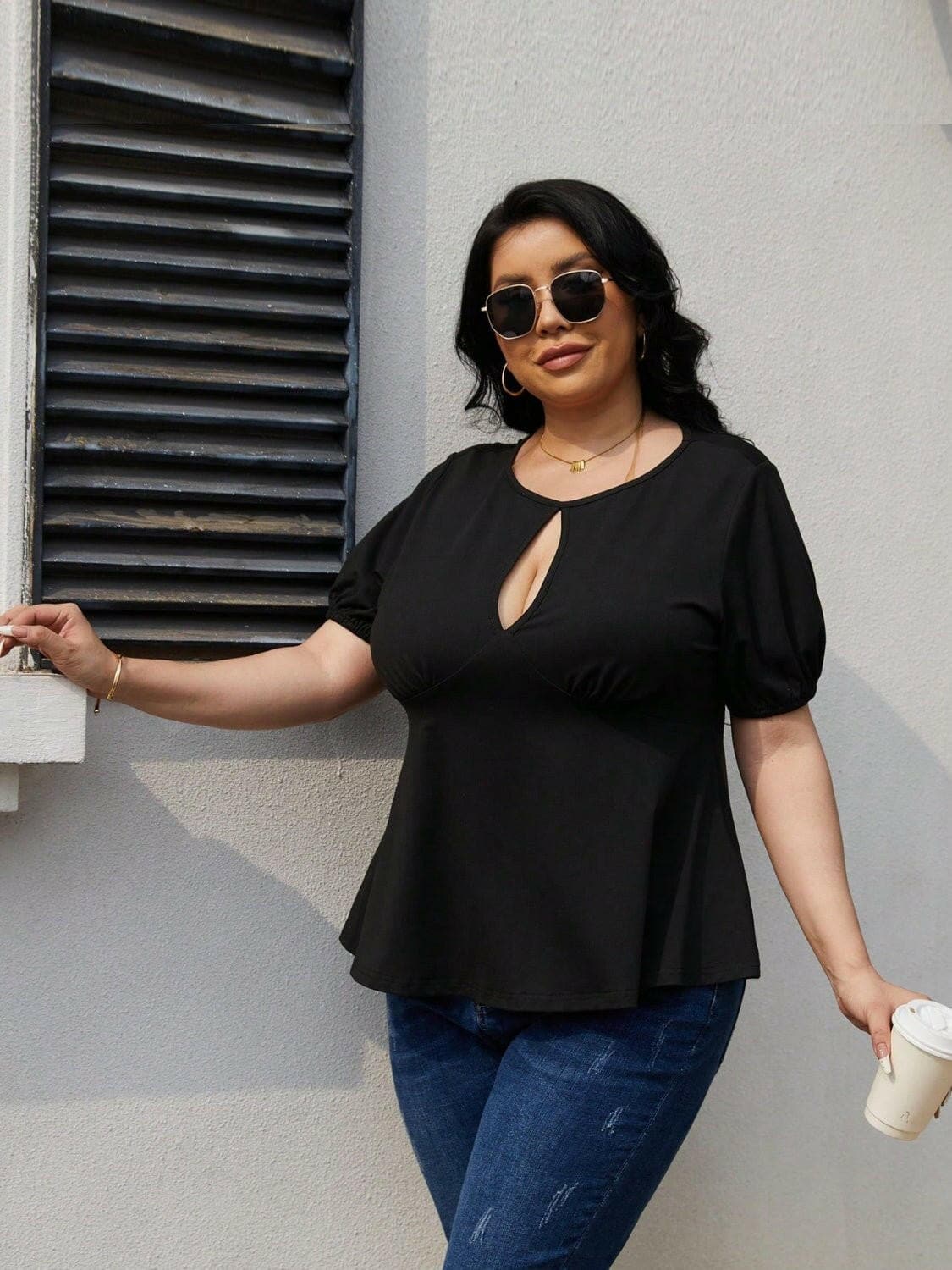 Plus Size Cutout Short Sleeve Blouse - Love Salve