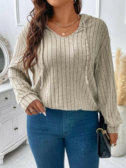 Plus Size Drawstring Dropped Shoulder Hooded T-Shirt - Love Salve