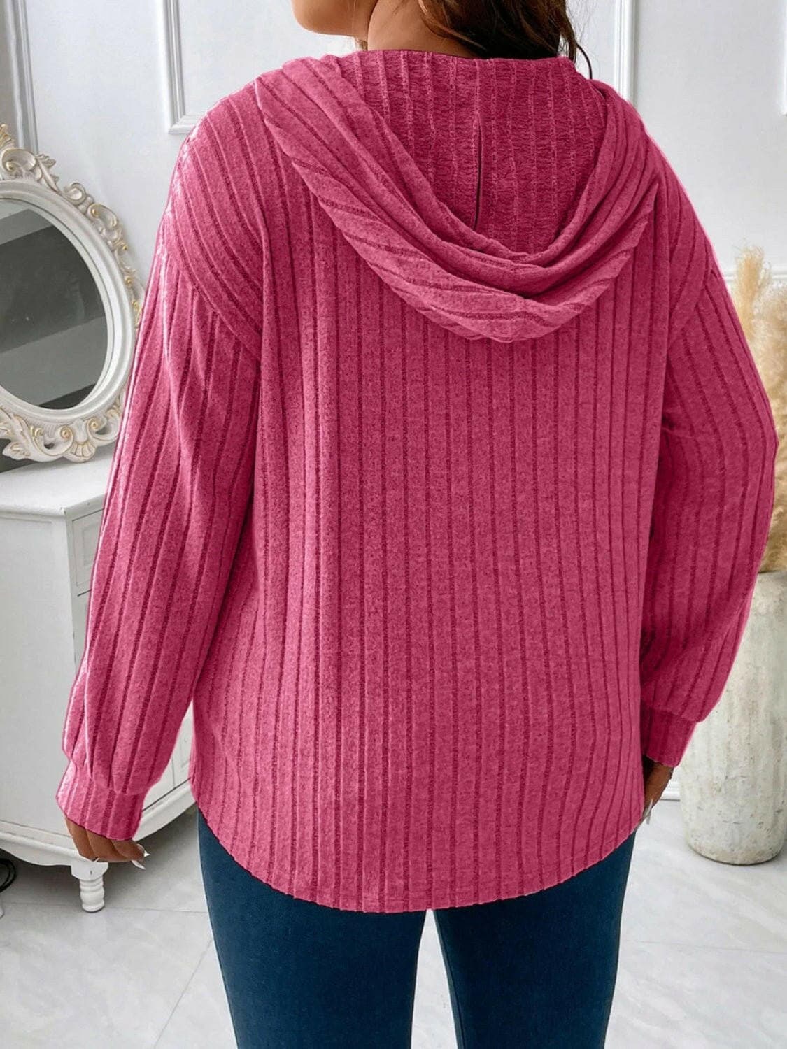 Plus Size Drawstring Dropped Shoulder Hooded T-Shirt - Love Salve