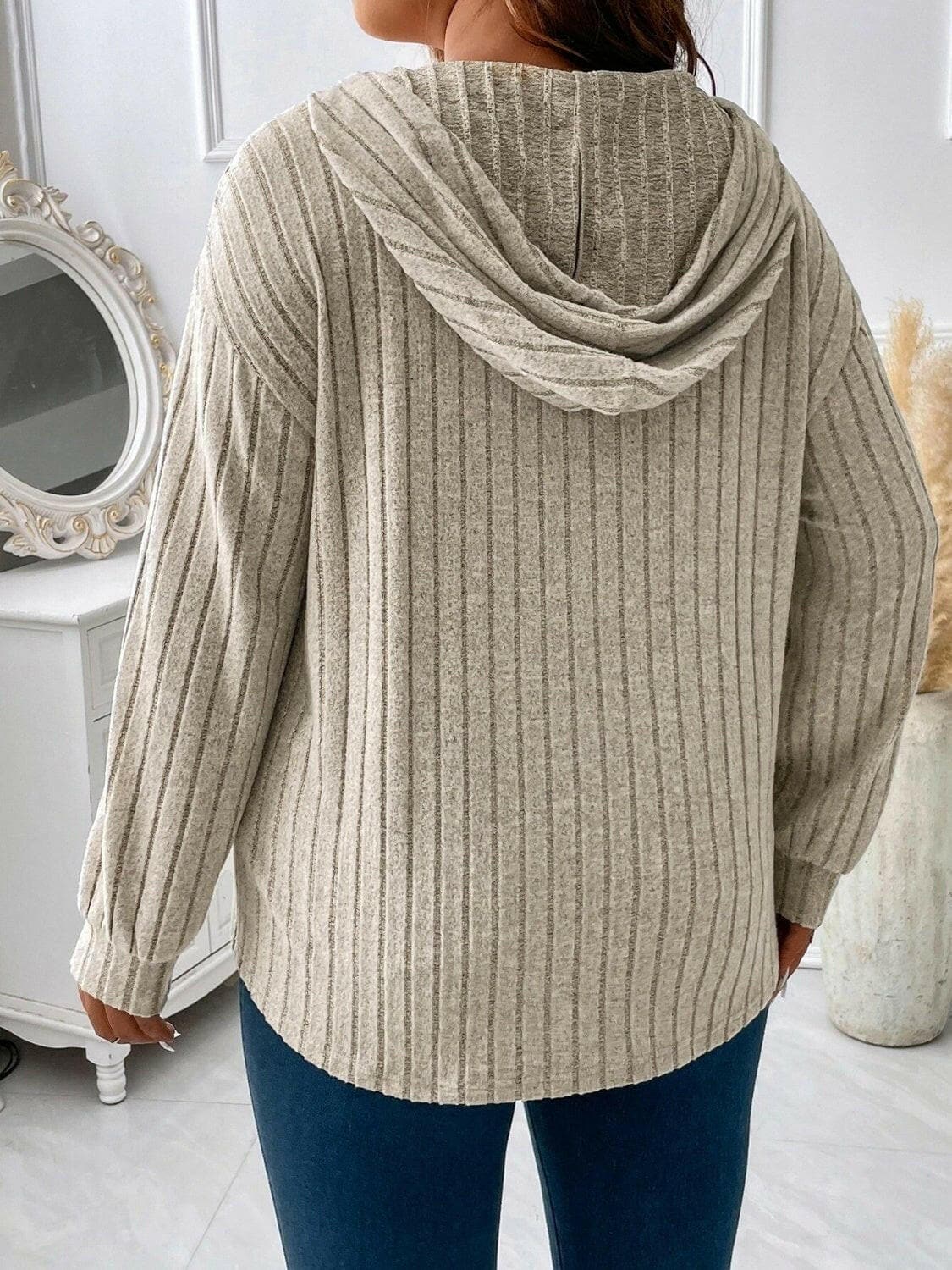 Plus Size Drawstring Dropped Shoulder Hooded T-Shirt - Love Salve