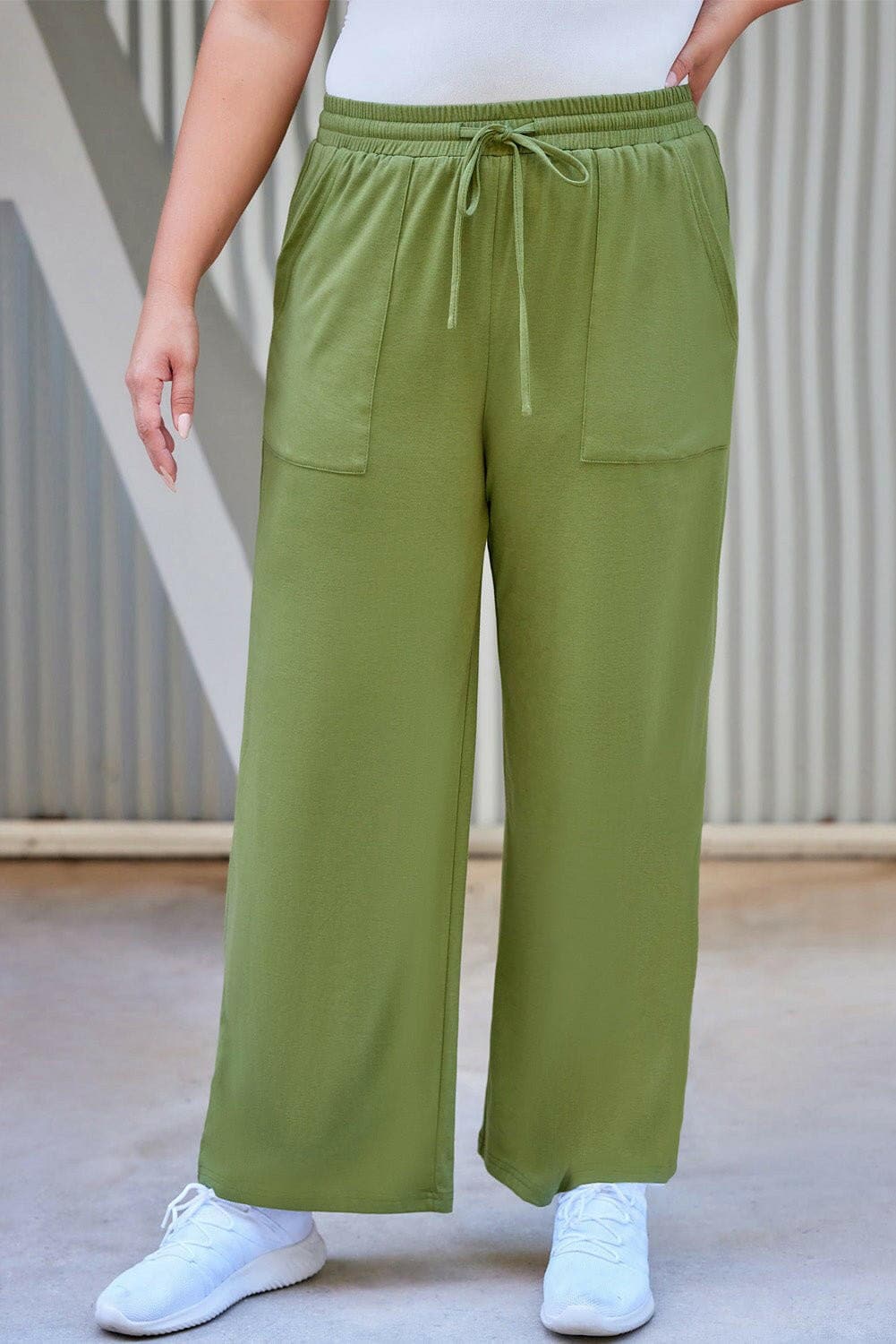 Plus Size Drawstring Straight Pants with Pockets - Love Salve