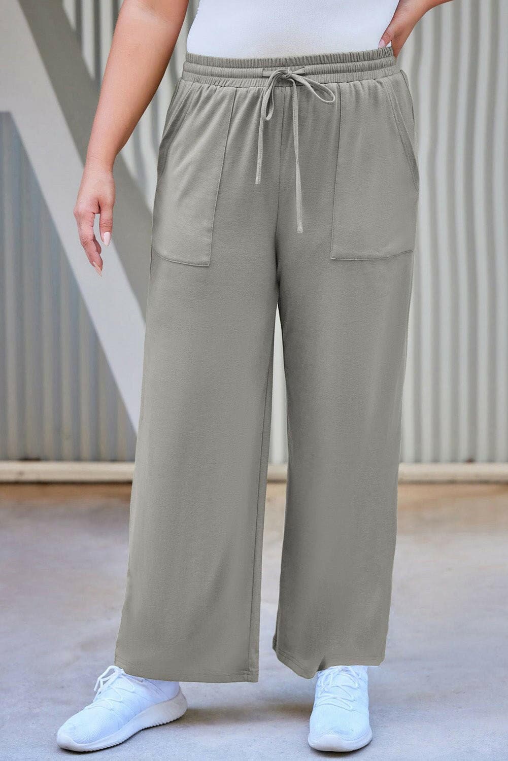 Plus Size Drawstring Straight Pants with Pockets - Love Salve