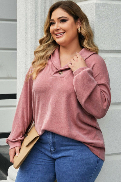 Plus Size Dropped Shoulder Collared Neck T-Shirt - Love Salve