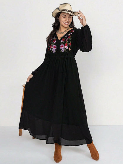 Embroidered Sheer Plus Size Tie Neck Long Sleeve DressUpgrade Your Style with Our Embroidered Sheer Plus Size Tie Neck Long Sleeve Dress
 
 
Unique Design: Stand out in this elegant dress featuring intricate embroidery Love Salve Size Tie Neck Long Sleeve Dressplus