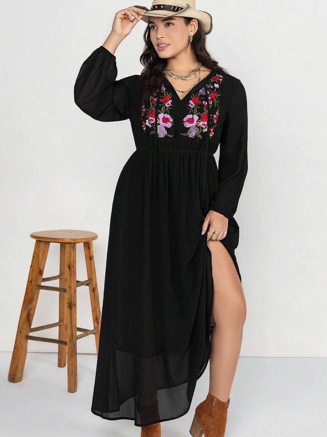 Embroidered Sheer Plus Size Tie Neck Long Sleeve DressUpgrade Your Style with Our Embroidered Sheer Plus Size Tie Neck Long Sleeve Dress
 
 
Unique Design: Stand out in this elegant dress featuring intricate embroidery Love Salve Size Tie Neck Long Sleeve Dressplus