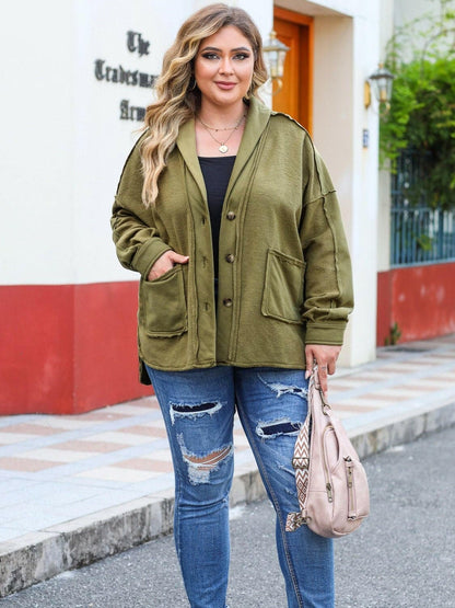 Stylish Plus Size Drop Shoulder Jacket with Exposed SeamsStylish Plus Size Drop Shoulder Jacket with Exposed Seams
 Upgrade your style effortlessly with our chic Plus Size Drop Shoulder Jacket, designed to elevate your warLove Salve Size Drop Shoulder Jacketplus