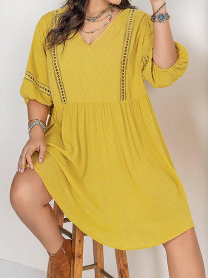 Plus Size Eyelet Swiss Dot Half Sleeve Mini Dress - Love Salve