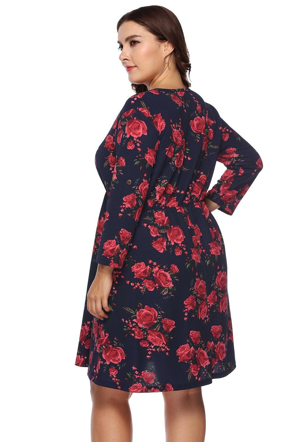 Plus Size Floral Print Half Zip Up Dress - Love Salve