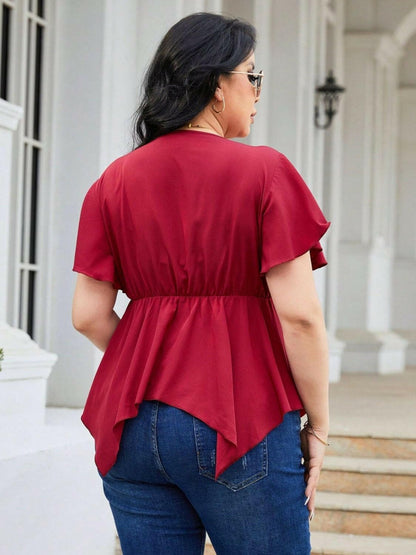 Plus Size Frill Surplice Flutter Sleeve Blouse - Love Salve