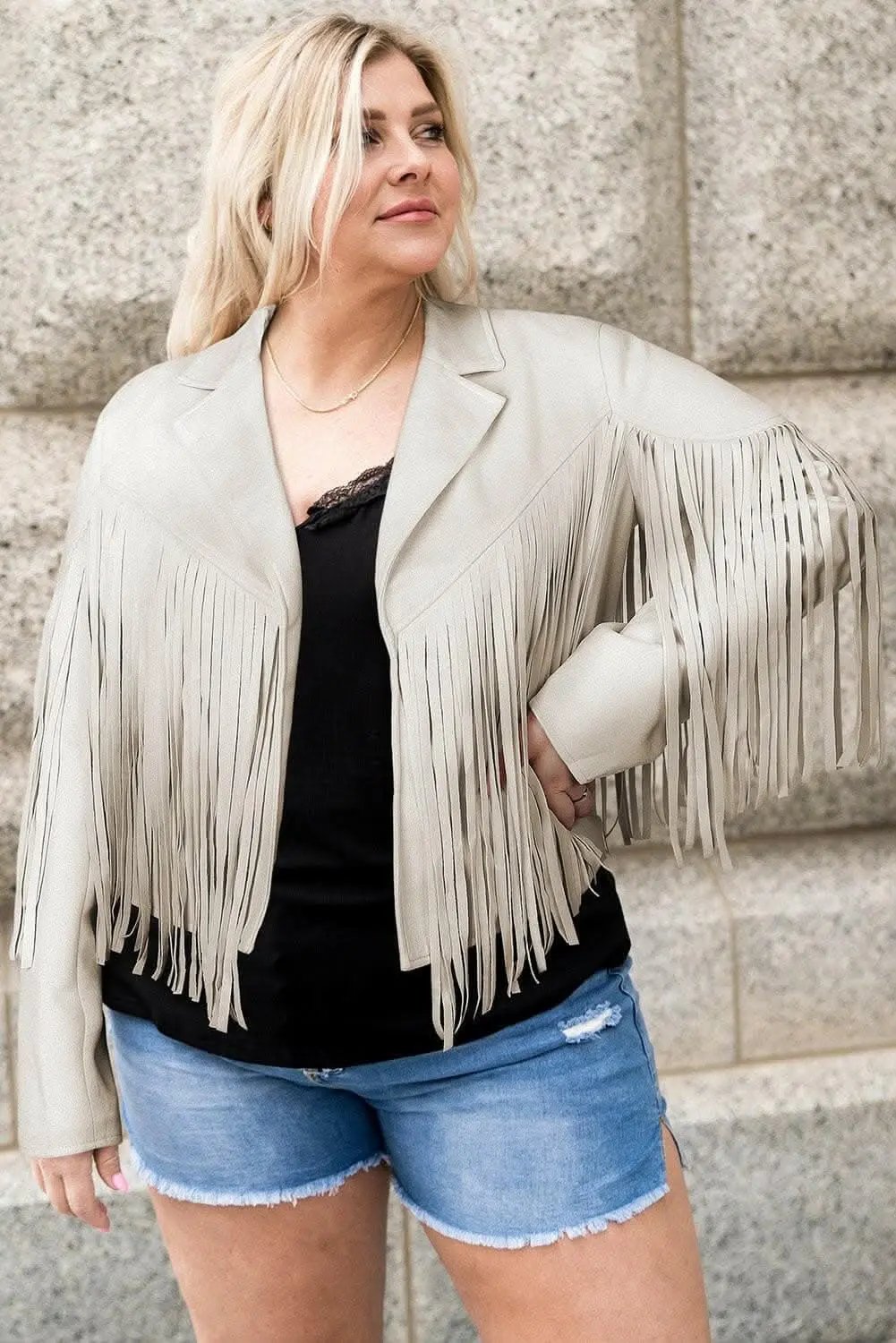 Fringed open jacket for plus sizes - Love Salve 