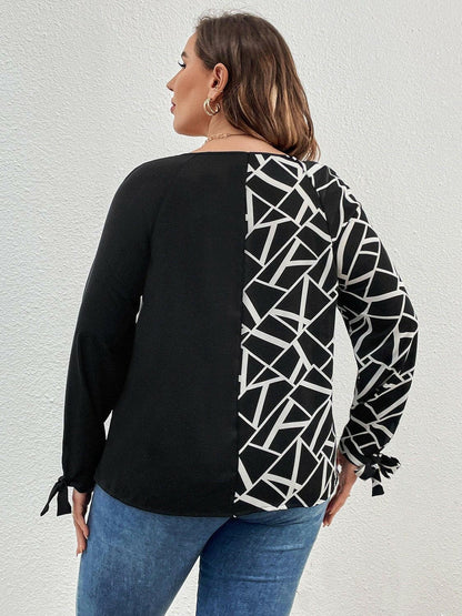 Geometric Print V-Neck Long Sleeve Plus Size TopUpgrade Your Wardrobe with Style and Comfort
 
 
Design: Elevate your look with the chic Geometric Print V-Neck Long Sleeve Plus Size Top
 
Feature: Basic style withLove Salve -Neck Long Sleeveplus