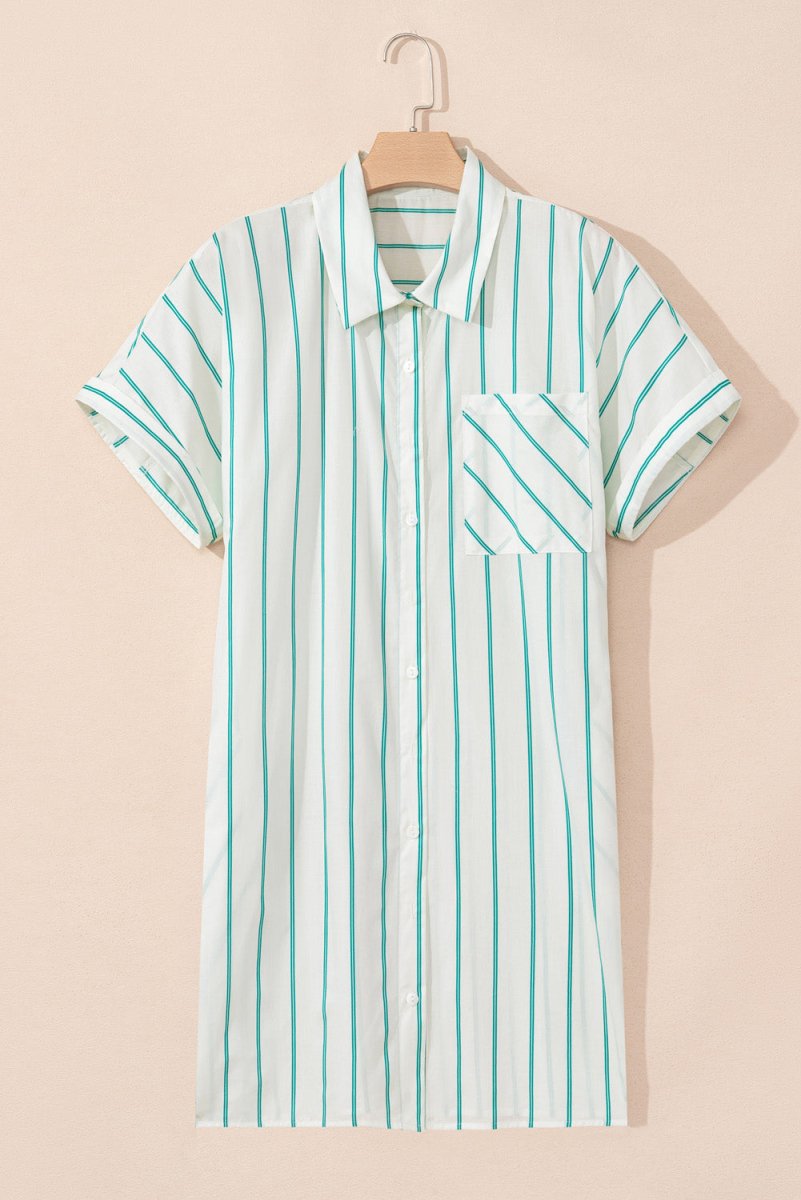 Plus Size Green Striped Button - Up Shirt Dress for St. Patrick's Day - Love Salve