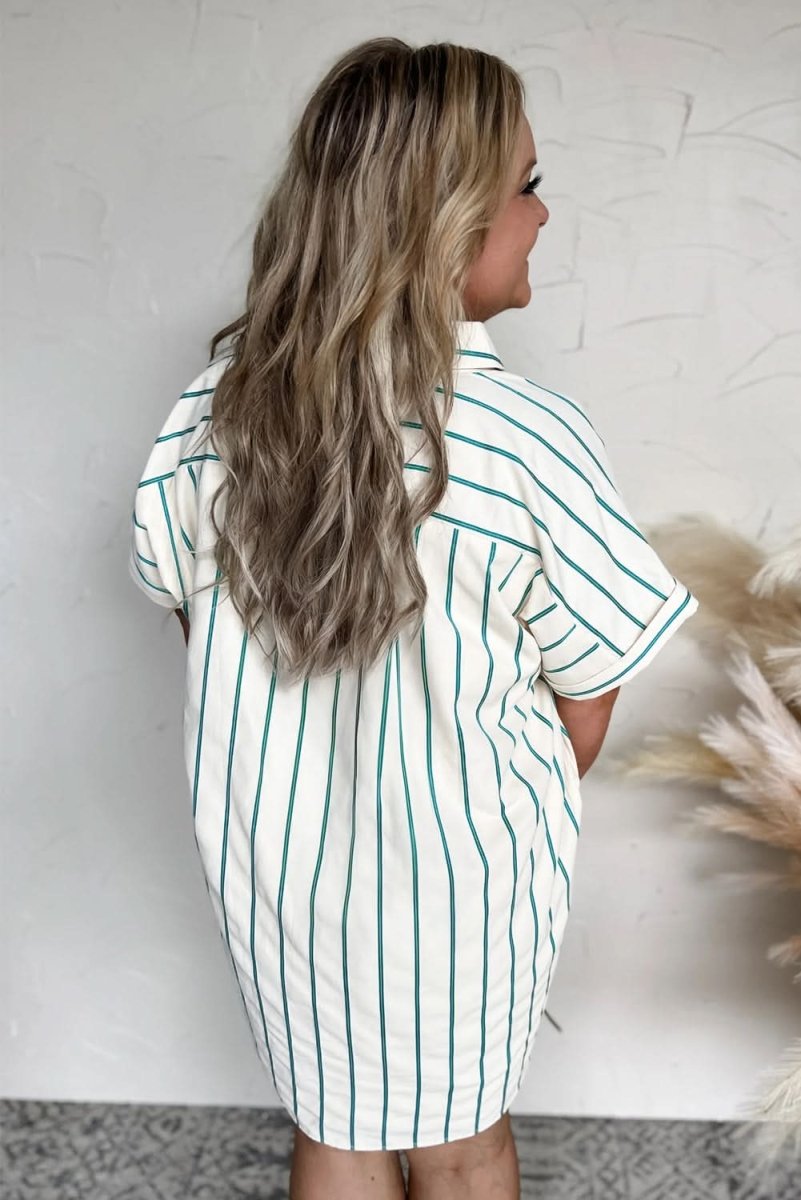 Plus Size Green Striped Button - Up Shirt Dress for St. Patrick's Day - Love Salve