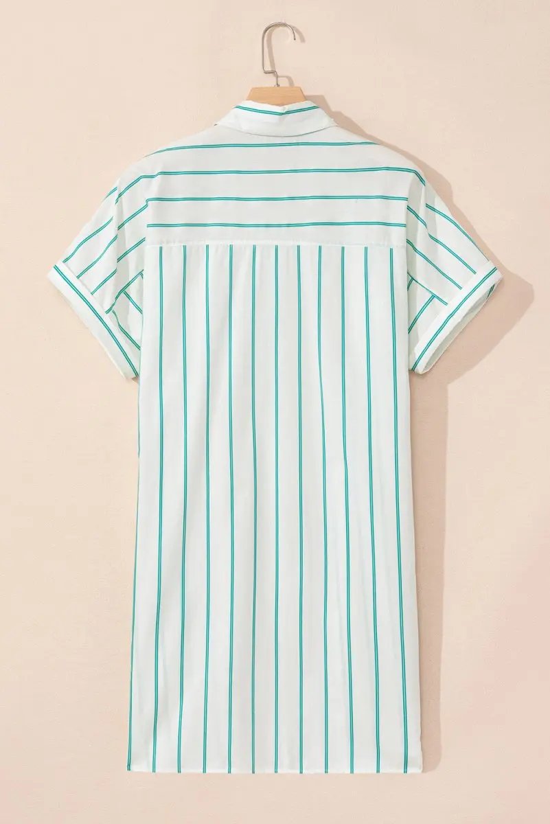 Plus Size Green Striped Button-Up Shirt Dress for St. Patrick's Day - Love Salve 