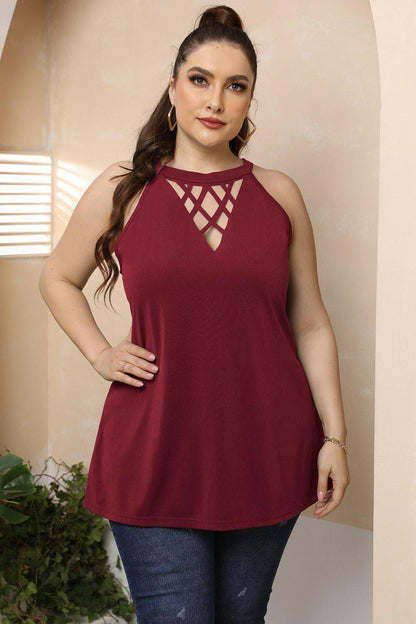 Plus Size Halter Neck Cutout Sleeveless Dress - Love Salve