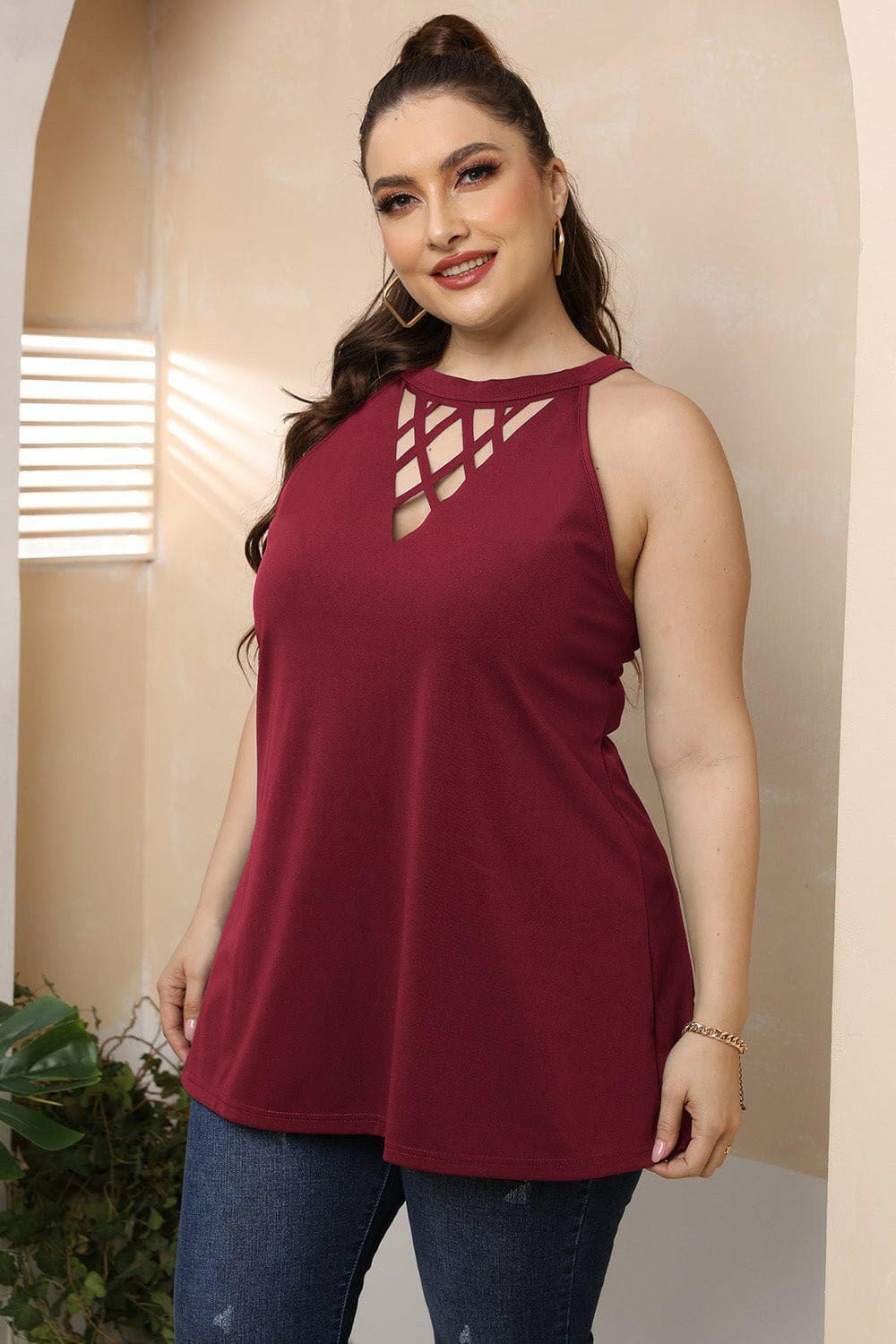 Plus Size Halter Neck Cutout Sleeveless Dress - Love Salve