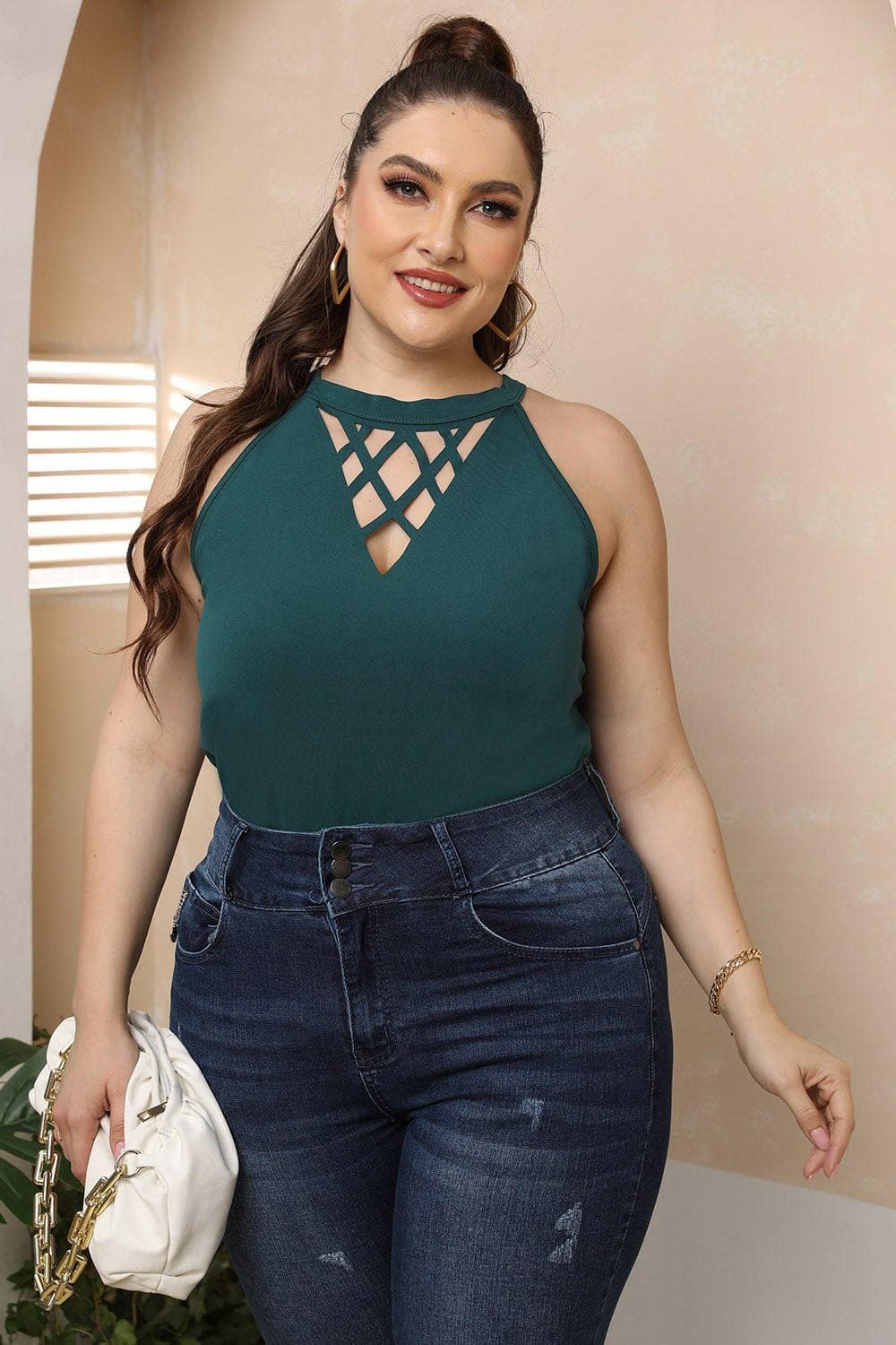 Plus Size Halter Neck Cutout Sleeveless Dress - Love Salve