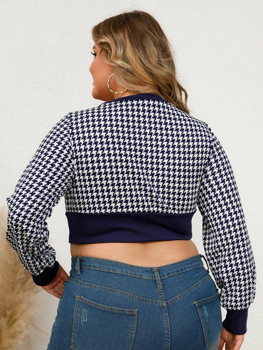 V-Neck Houndstooth Long Sleeve Blouse for Curvy WomenExperience Elegance: V-Neck Houndstooth Long Sleeve Blouse
 Indulge in the sophistication and style of our V-Neck Houndstooth Long Sleeve Blouse designed exclusivelyLove Salve -Neck Houndstooth Long Sleeve Blouseplus