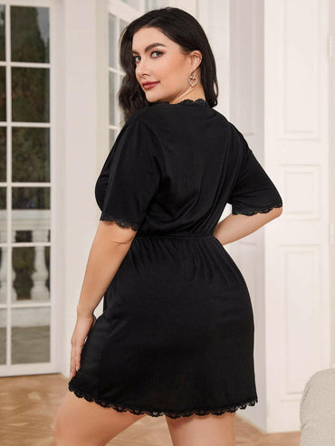 Plus Size Deep V Lace Nightgown with Chic Lace TrimIndulge in Elegance and Comfort with Our Plus Size Deep V Lace Nightgown
 
 
Style: Chic
 
Features: Intricate Lace Trim
 
Neckline: Plunging V-neck
 
Sleeve Length:Love Salve Chic Lace Trimswimwear