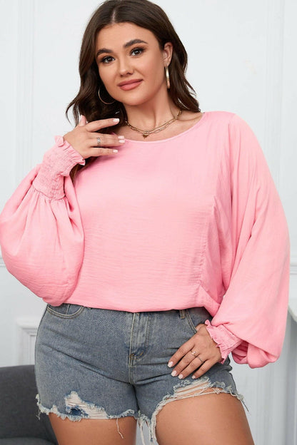 Plus Size Lantern Sleeve Dropped Shoulder Blouse - Love Salve