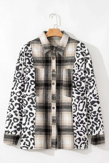 Plus Size Leopard Plaid Button Up Long Sleeve Shacket - Love Salve 
