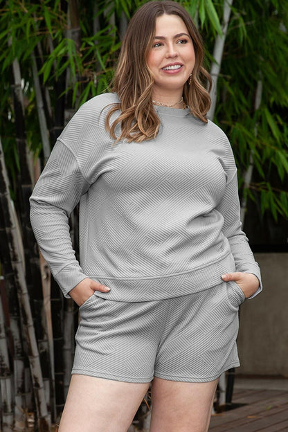 Plus Size Long Sleeve Top and Shorts Set - Love Salve