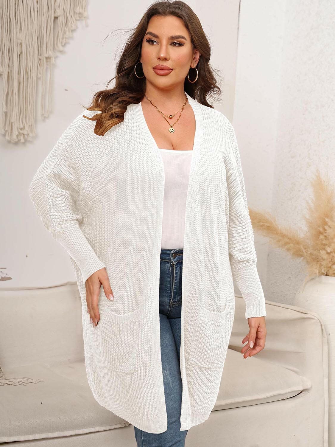 Plus Size Open Front Cardigan With Pockets - Love Salve