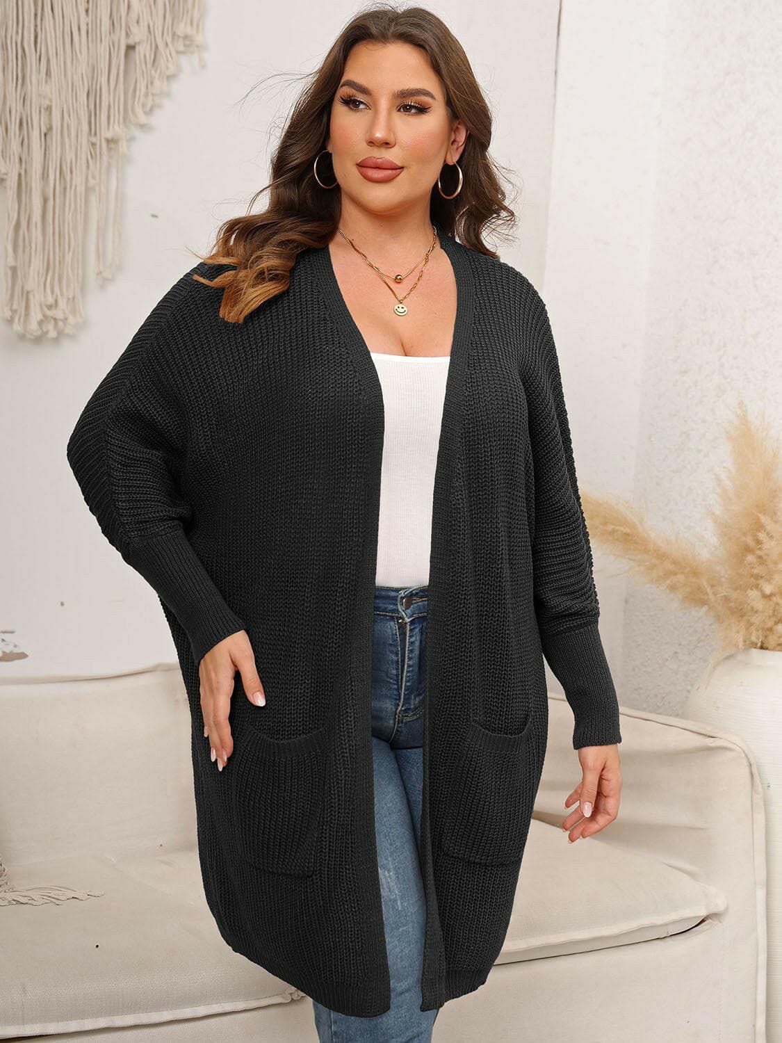 Plus Size Open Front Cardigan With Pockets - Love Salve