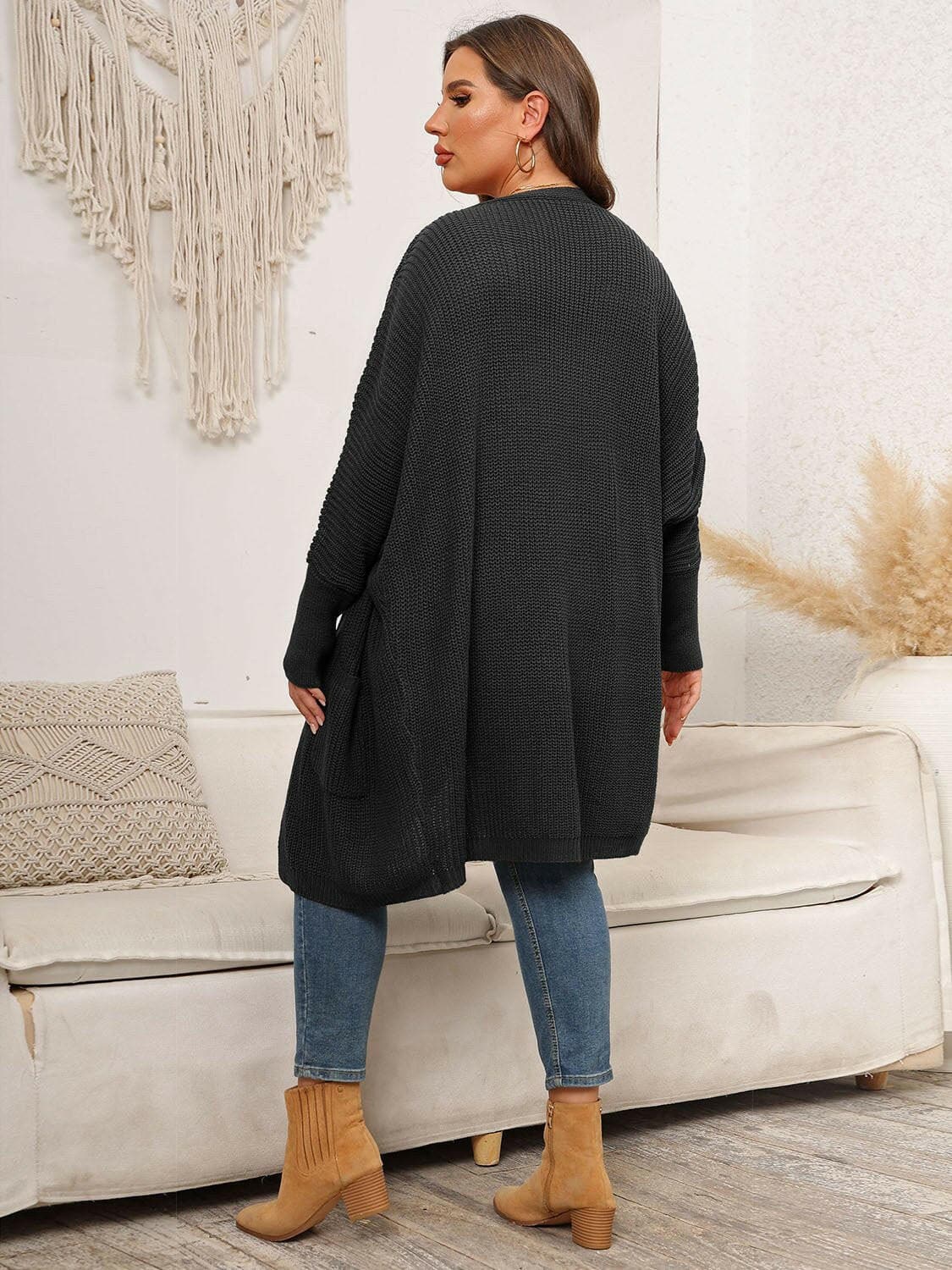 Plus Size Open Front Cardigan With Pockets - Love Salve