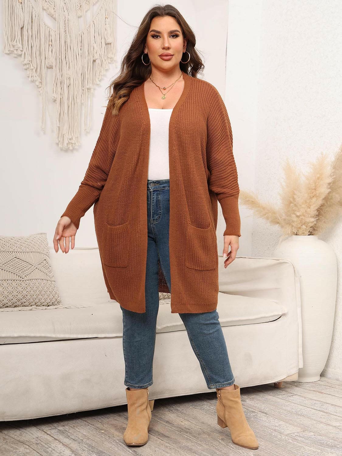 Plus Size Open Front Cardigan With Pockets - Love Salve